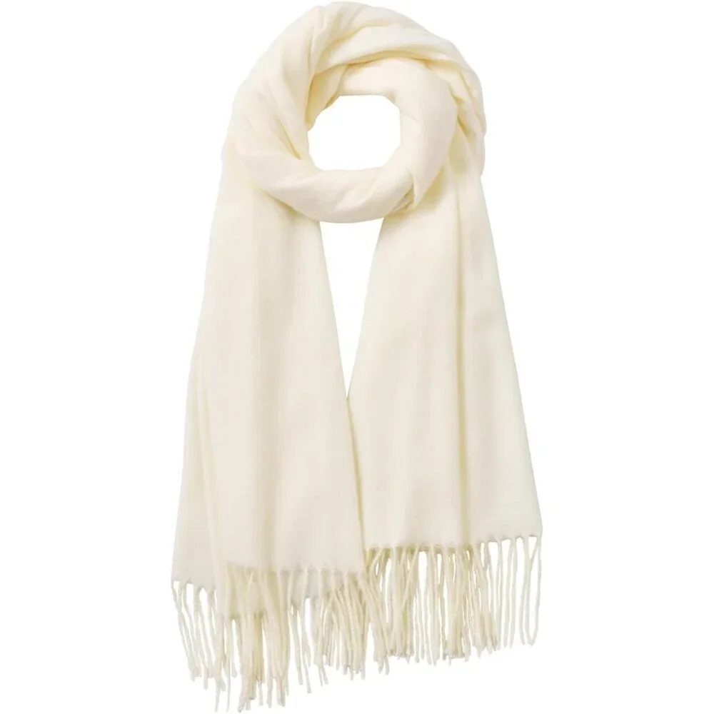 Women's Cream White Winter Classic Pashmina Shawls Cashmere Feel Scarves Wraps